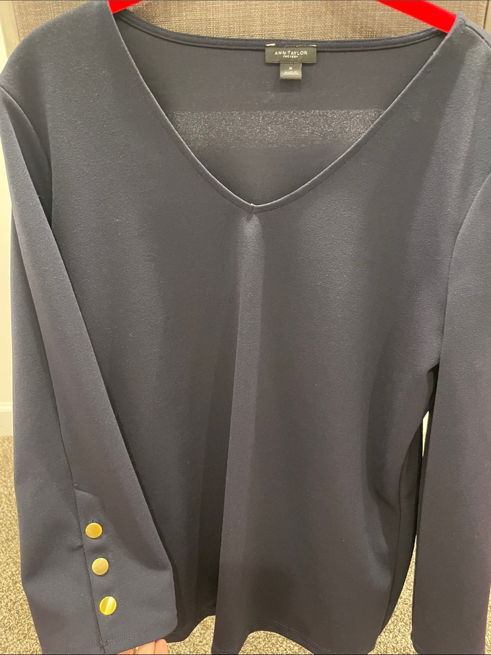 Ann Taylor Factory Navy V-Neck Long Sleeve Top